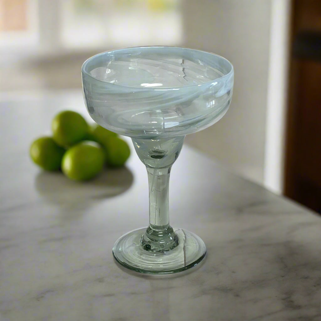 White Swirl Margarita Glass | Hand Blown Mexican Barware